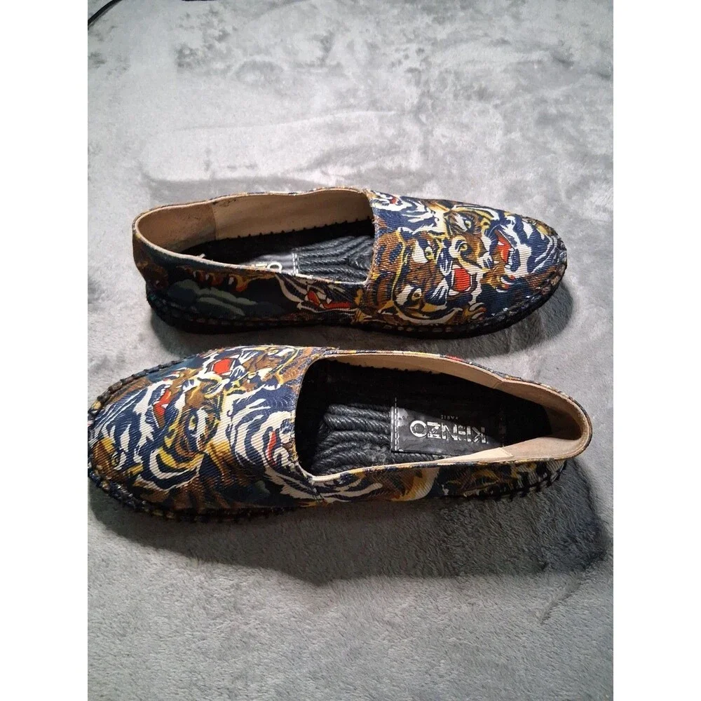 Kenzo Tiger Blue Espadrilles Womens Size 36 Slip On Canvas Shoes Logo